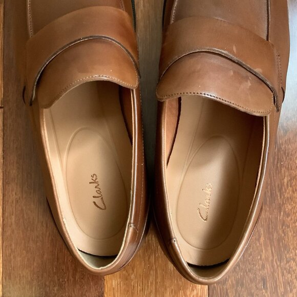 Clarks Men’s Gilman Free Brown Tan Leather Loafers Dress Shoes Slip On 11M NIB - Picture 8 of 14